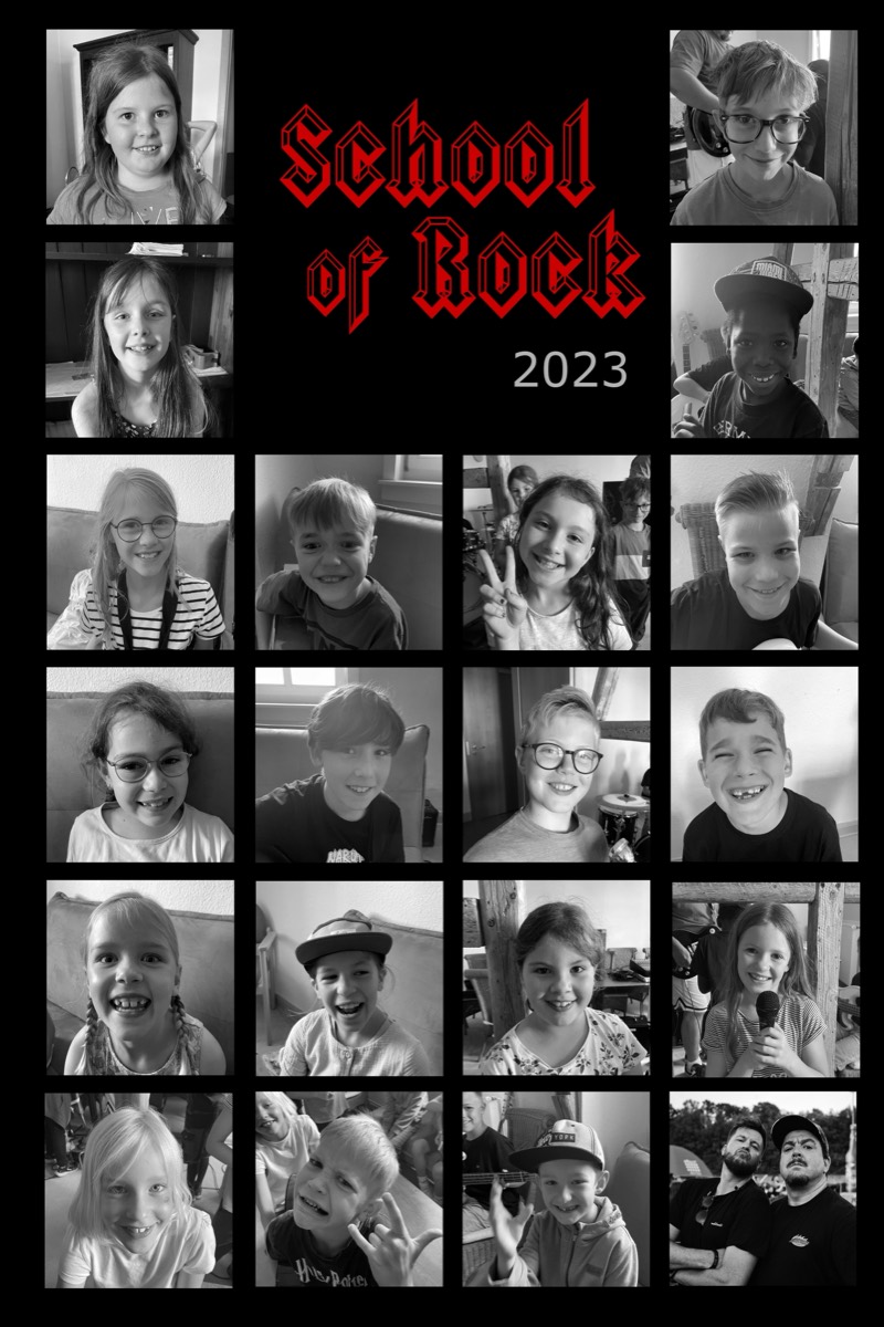 Schwarz-weiße Porträt-Collage der Bandmitglieder von 2023